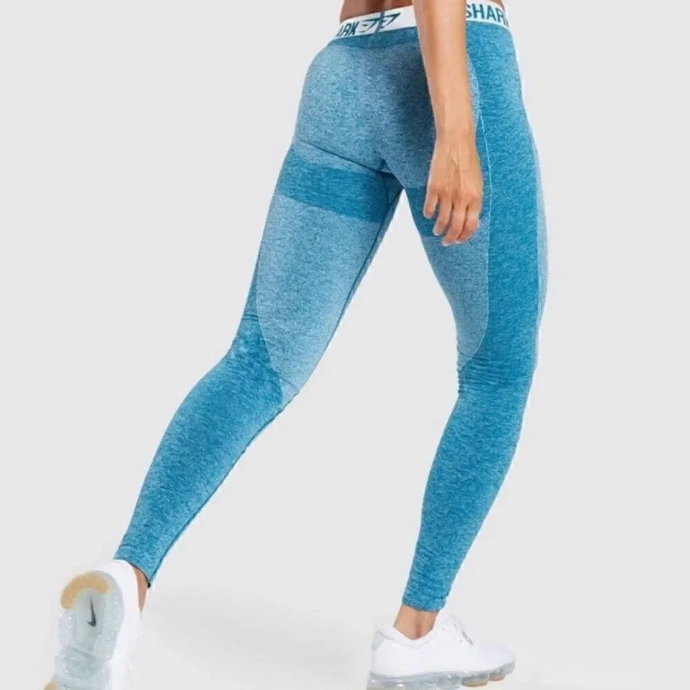 Gymshark Flex Seamless Leggings Workout Tights Heathered Blue Teal size S